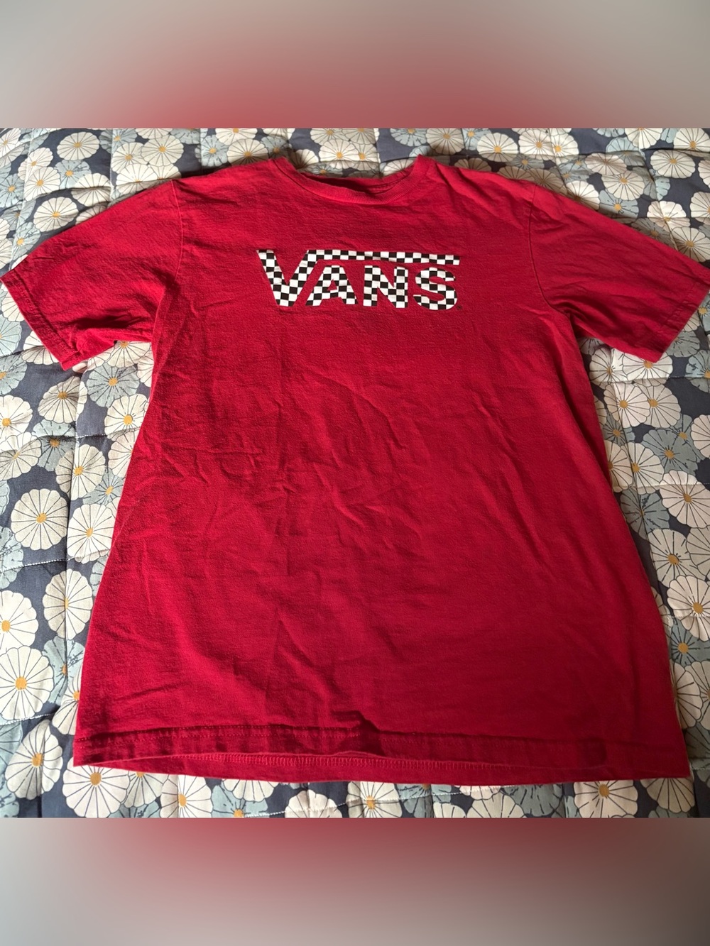 Vans Boys size XL red tee shirt with checkered logo